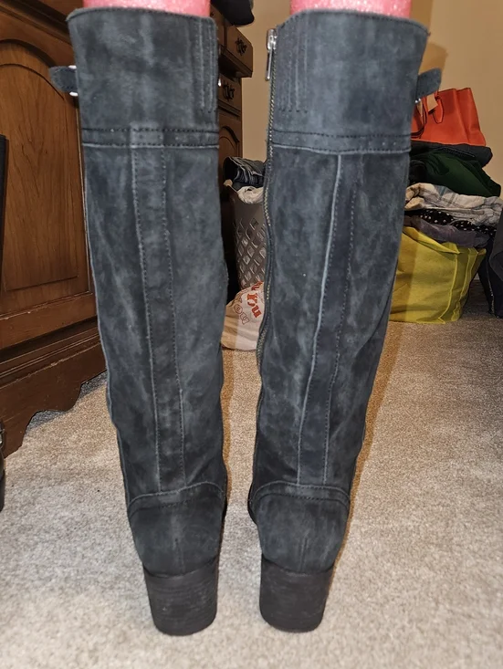 Born Black Suede Knee-High Dual Zip Heeled Boots Size 8 - Picture 9 of 15